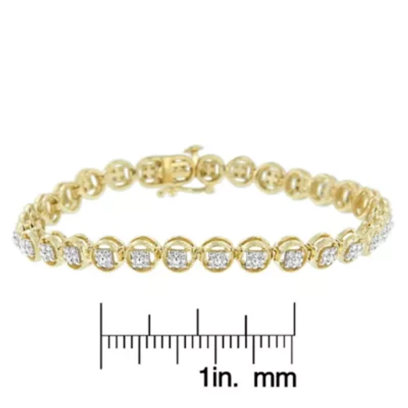 Silver 1/10 Cttw Diamond Open Circle Wheel Link Tennis Bracelet