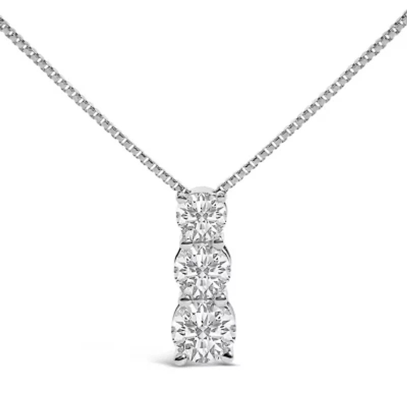 Lab Created 14K Gold 1/2 Cttw Lab Grown Diamond Three Stone Pendant Necklace