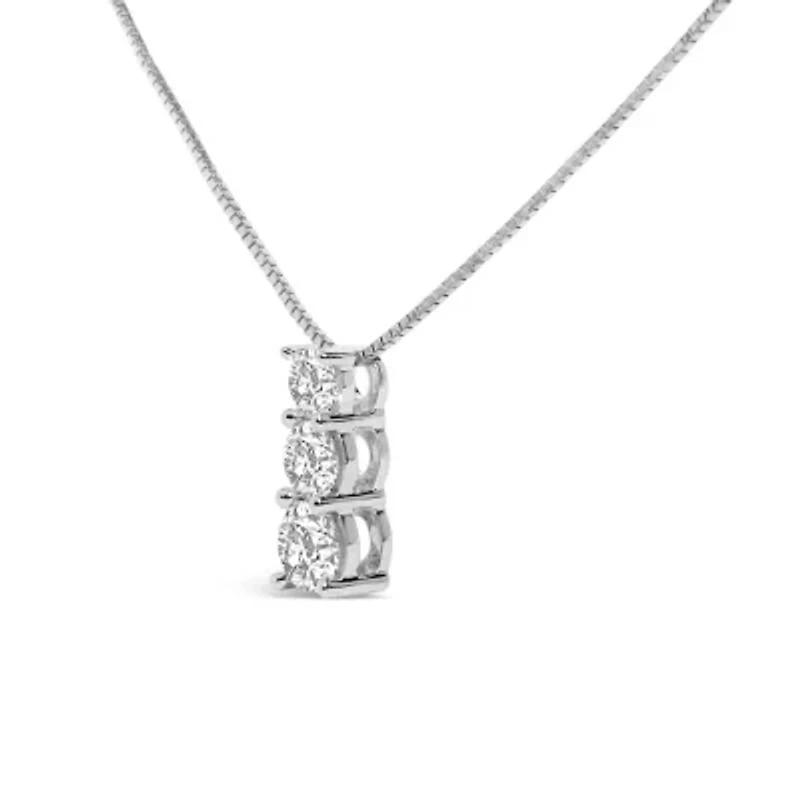 Lab Created 14K Gold 1/2 Cttw Lab Grown Diamond Three Stone Pendant Necklace