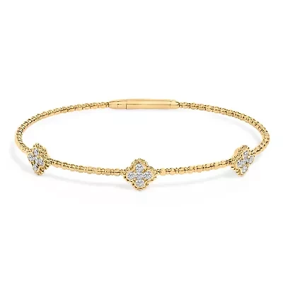 14K 1/2 Cttw Diamond Quatrefoil Clover Style Bangle Bracelet
