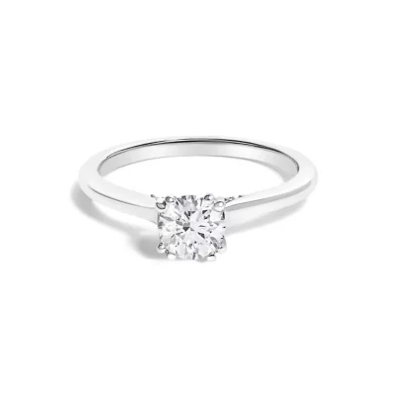 14K White Gold 7/8 Cttw Lab Grown Diamond Solitaire Cathedral Style Engagement Ring