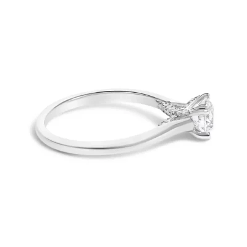 14K White Gold 7/8 Cttw Lab Grown Diamond Solitaire Cathedral Style Engagement Ring