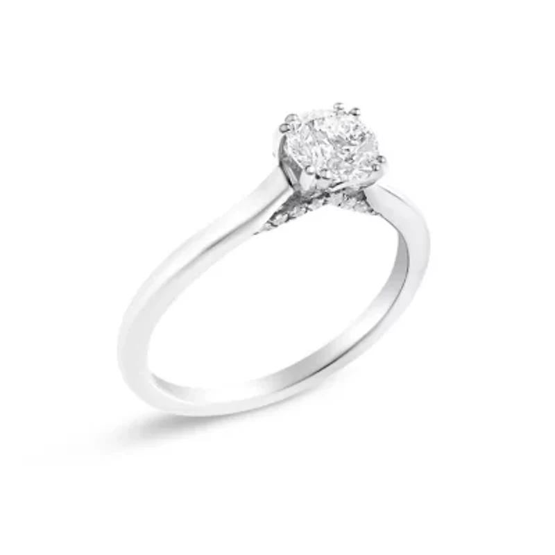 14K White Gold 7/8 Cttw Lab Grown Diamond Solitaire Cathedral Style Engagement Ring