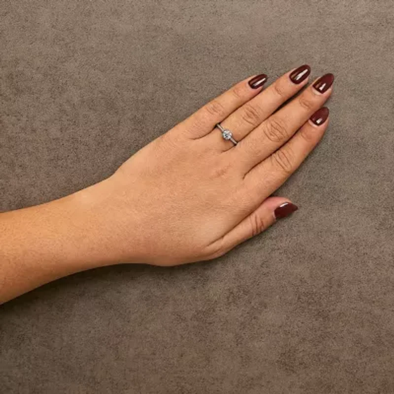 14K White Gold 7/8 Cttw Lab Grown Diamond Solitaire Cathedral Style Engagement Ring