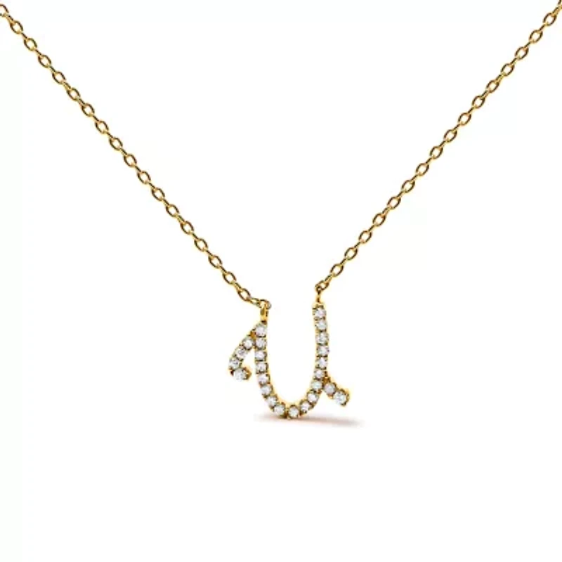 10K Yellow Gold Diamond Accent "A-Z" Initial Script Style Pendant Necklace