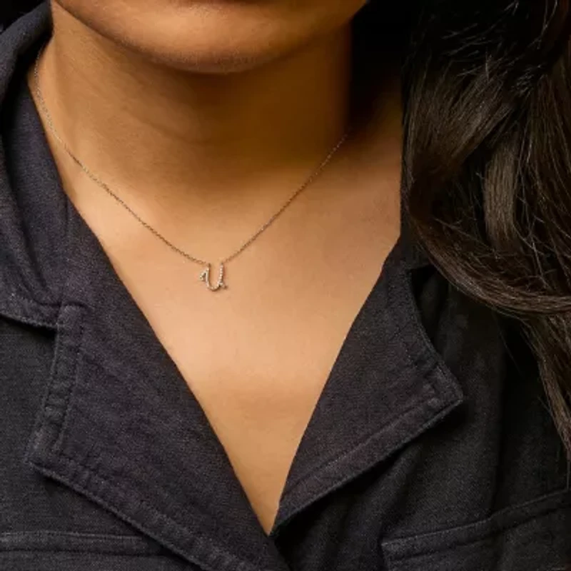 10K Yellow Gold Diamond Accent "A-Z" Initial Script Style Pendant Necklace