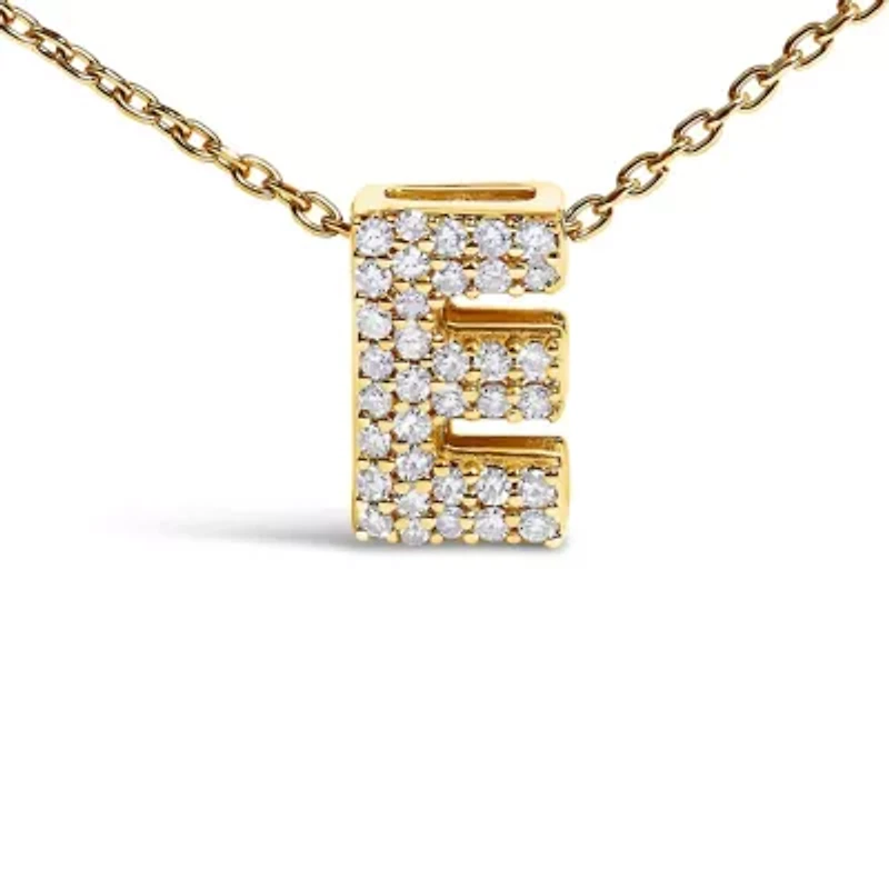 10K Yellow Gold Diamond Accent "A-Z" Initial Bubble Pendant Necklace