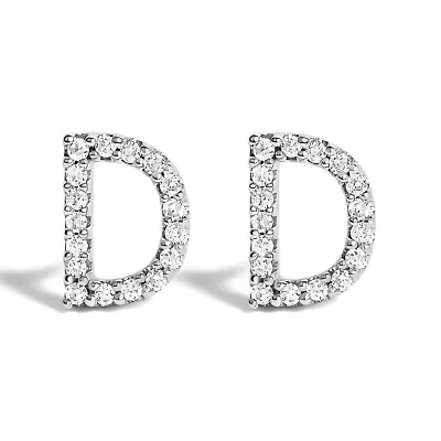 10K White Gold 1/10 Cttw Diamond 'A-Z' Initial Stud Earring
