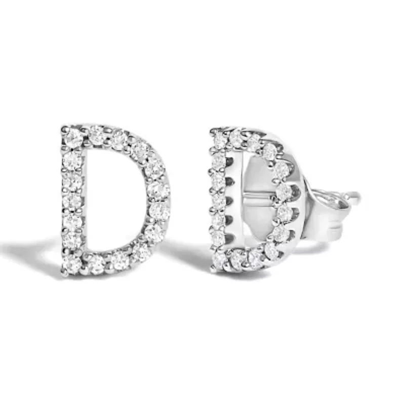 10K White Gold 1/10 Cttw Diamond 'A-Z' Initial Stud Earring