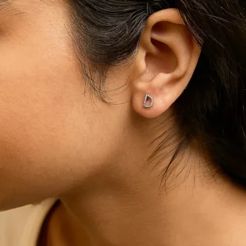 10K White Gold 1/10 Cttw Diamond 'A-Z' Initial Stud Earring