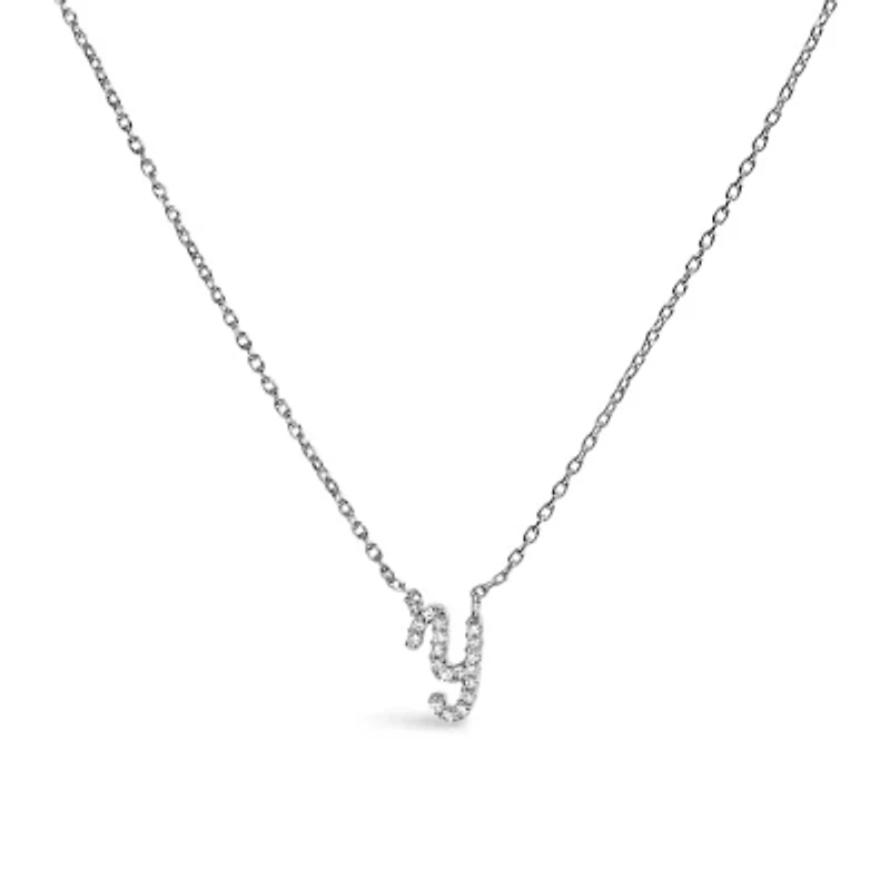 10K White Gold Diamond Accent "A-Z" Initial Script Style Pendant Necklace