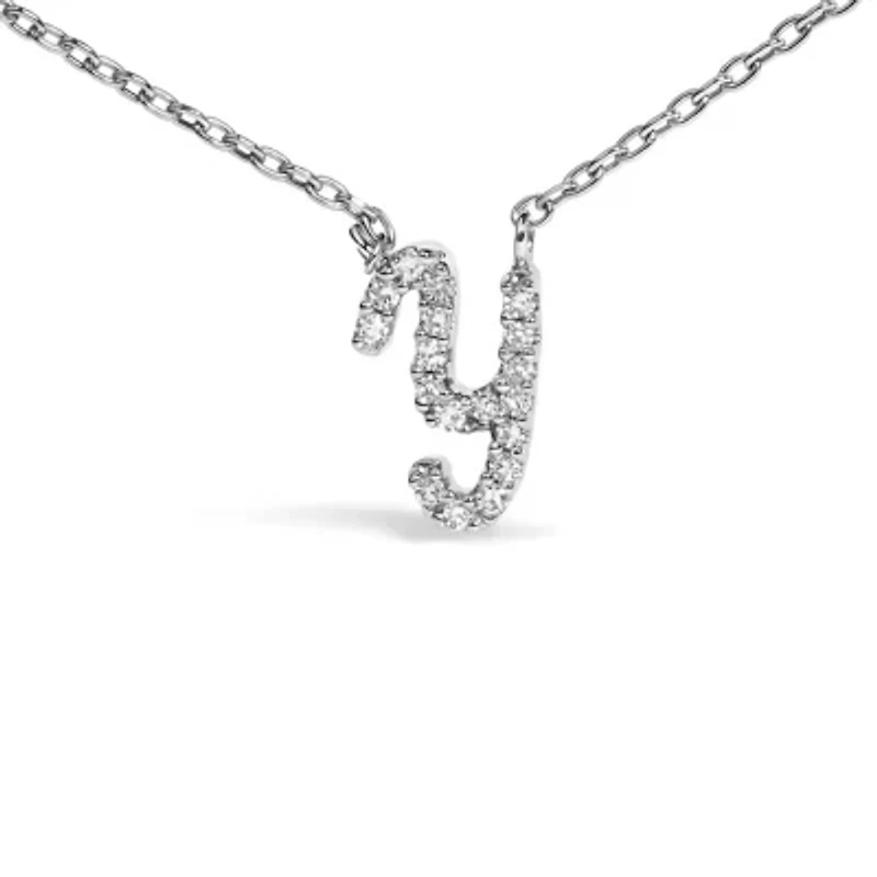 10K White Gold Diamond Accent "A-Z" Initial Script Style Pendant Necklace