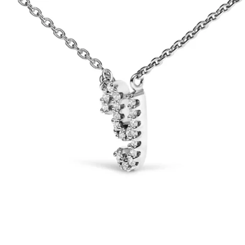 10K White Gold Diamond Accent "A-Z" Initial Script Style Pendant Necklace