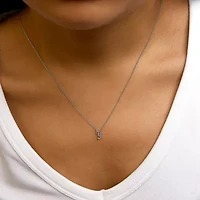 10K White Gold Diamond Accent "A-Z" Initial Script Style Pendant Necklace