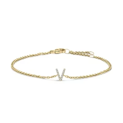 10K Yellow Gold Diamond Accent "A-Z" Initial Charm and Link Bracelet