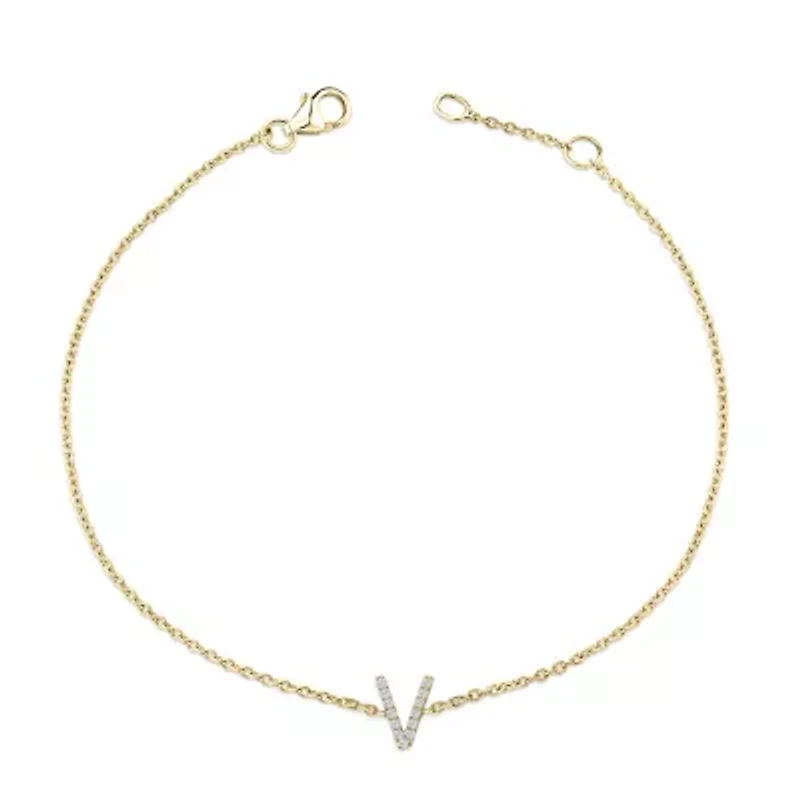 10K Yellow Gold Diamond Accent "A-Z" Initial Charm and Link Bracelet