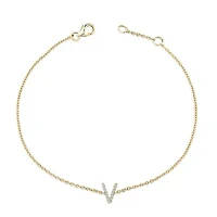 10K Yellow Gold Diamond Accent "A-Z" Initial Charm and Link Bracelet