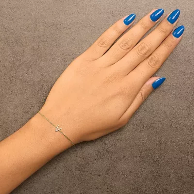 10K Yellow Gold Diamond Accent "A-Z" Initial Charm and Link Bracelet