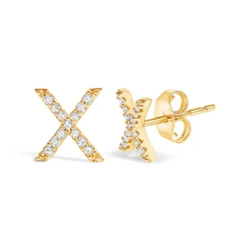 10K Yellow Gold 1/10 Cttw Diamond 'A-Z' Initial Stud Earring