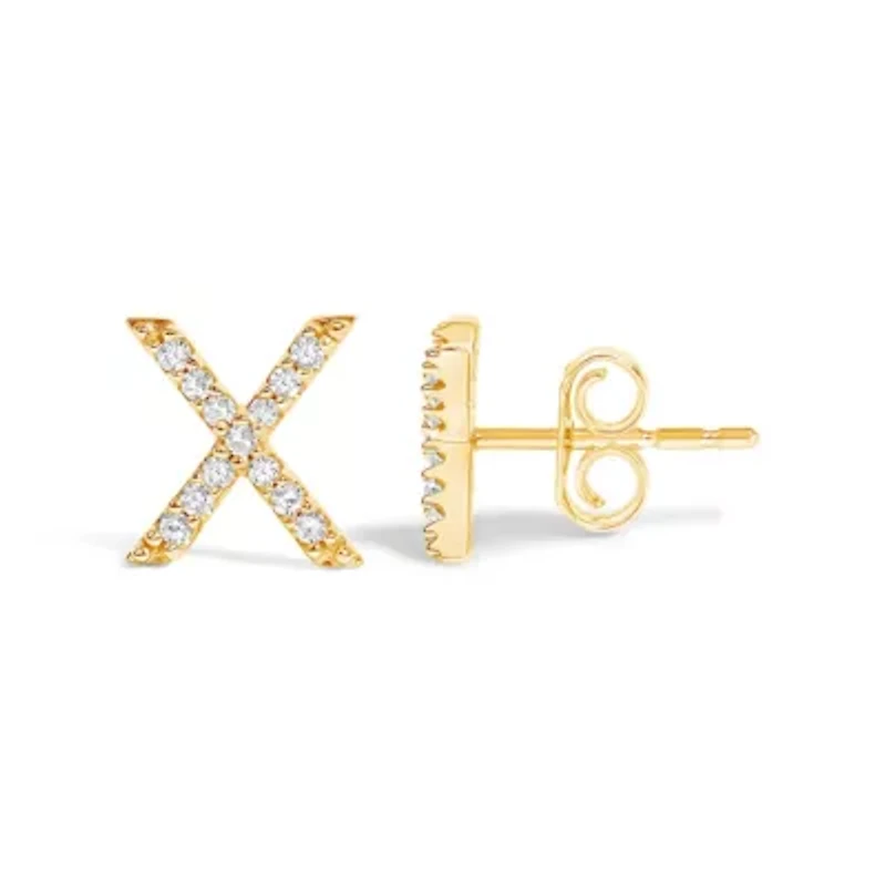 10K Yellow Gold 1/10 Cttw Diamond 'A-Z' Initial Stud Earring