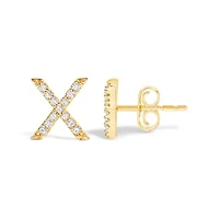 10K Yellow Gold 1/10 Cttw Diamond 'A-Z' Initial Stud Earring