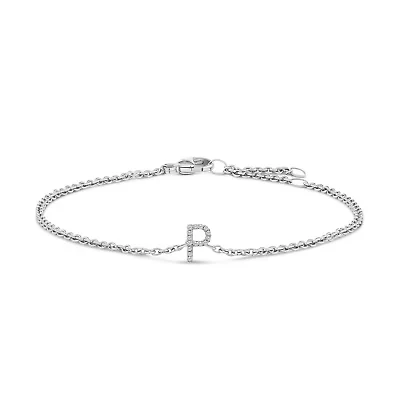 10K White Gold Diamond Accent "A-Z" Initial Charm and Link Bracelet
