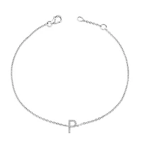 10K White Gold Diamond Accent "A-Z" Initial Charm and Link Bracelet