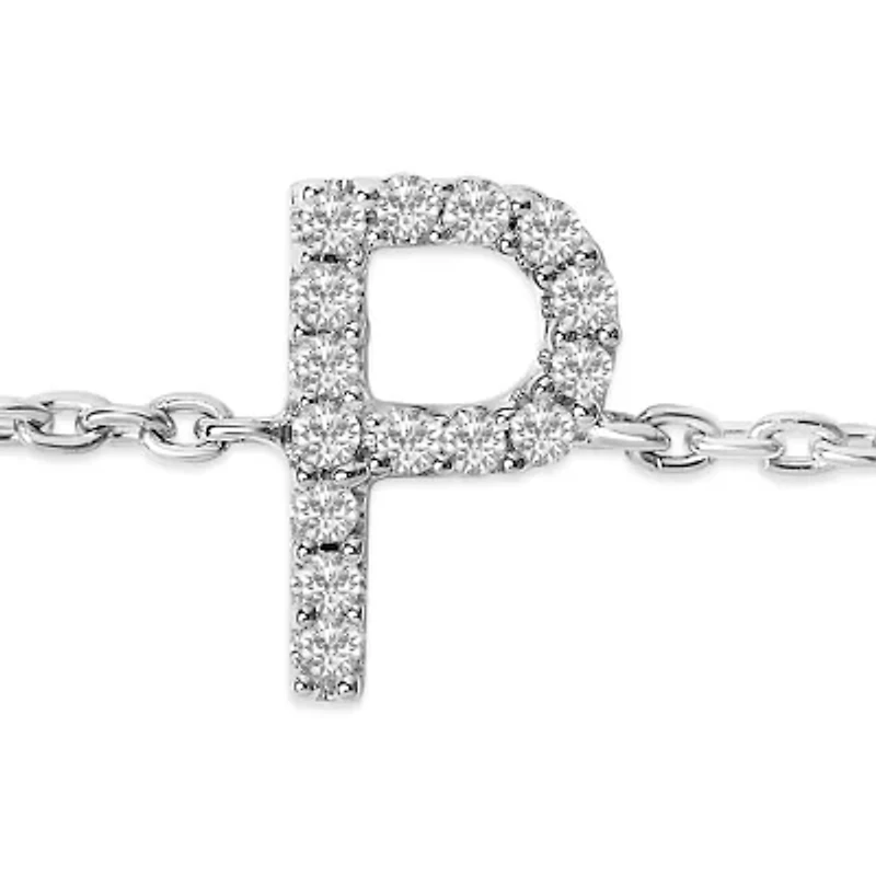 10K White Gold Diamond Accent "A-Z" Initial Charm and Link Bracelet