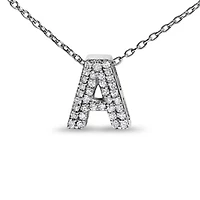 10K White Gold Diamond Accent "A-Z" Initial Bubble Pendant Necklace