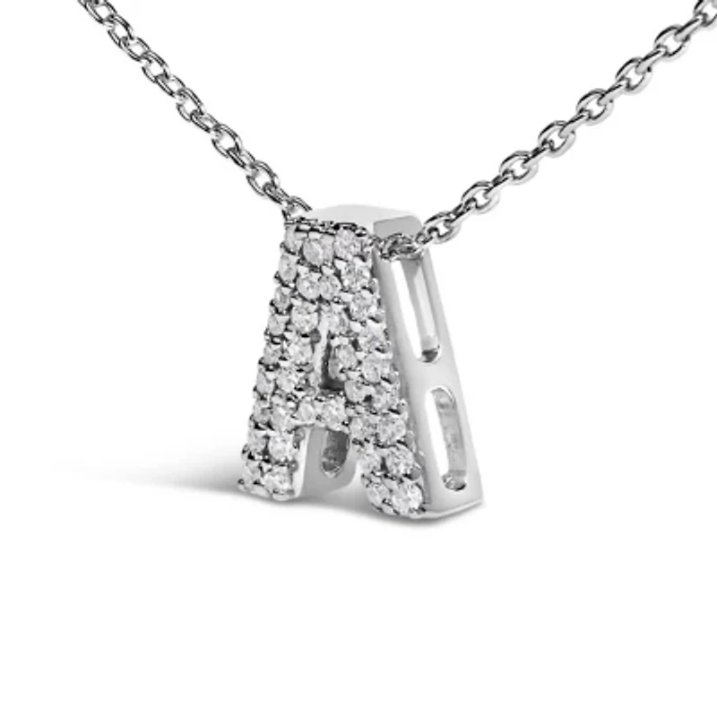 10K White Gold Diamond Accent "A-Z" Initial Bubble Pendant Necklace