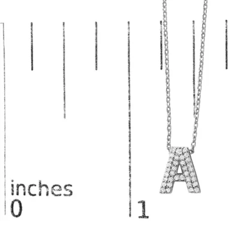 10K White Gold Diamond Accent "A-Z" Initial Bubble Pendant Necklace