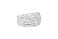 Silver 1.0 Cttw Channel Set Baguette Diamond 6-Row Domed Cocktail Ring