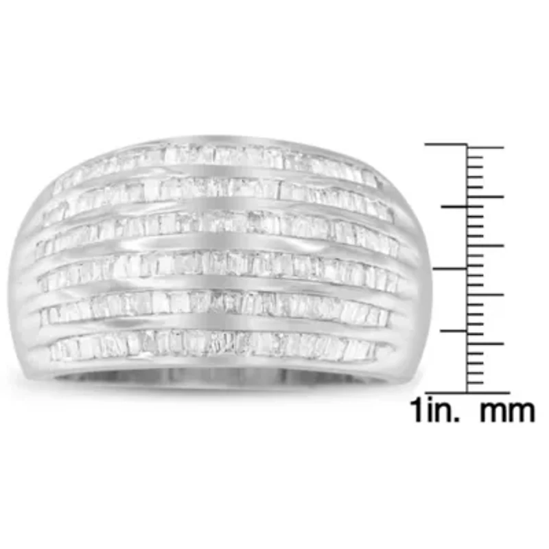 Silver 1.0 Cttw Channel Set Baguette Diamond 6-Row Domed Cocktail Ring