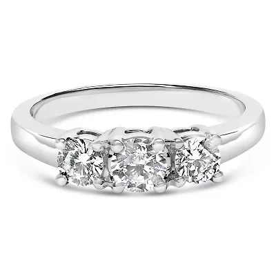 14K White Gold 3/4 Cttw Lab Grown Diamond 3 Stone Ring Band