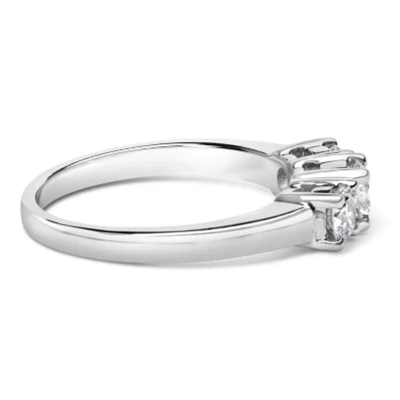 14K White Gold 3/4 Cttw Lab Grown Diamond 3 Stone Ring Band