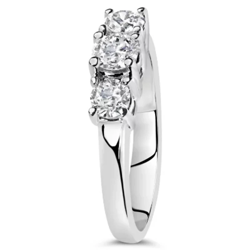 14K White Gold 3/4 Cttw Lab Grown Diamond 3 Stone Ring Band