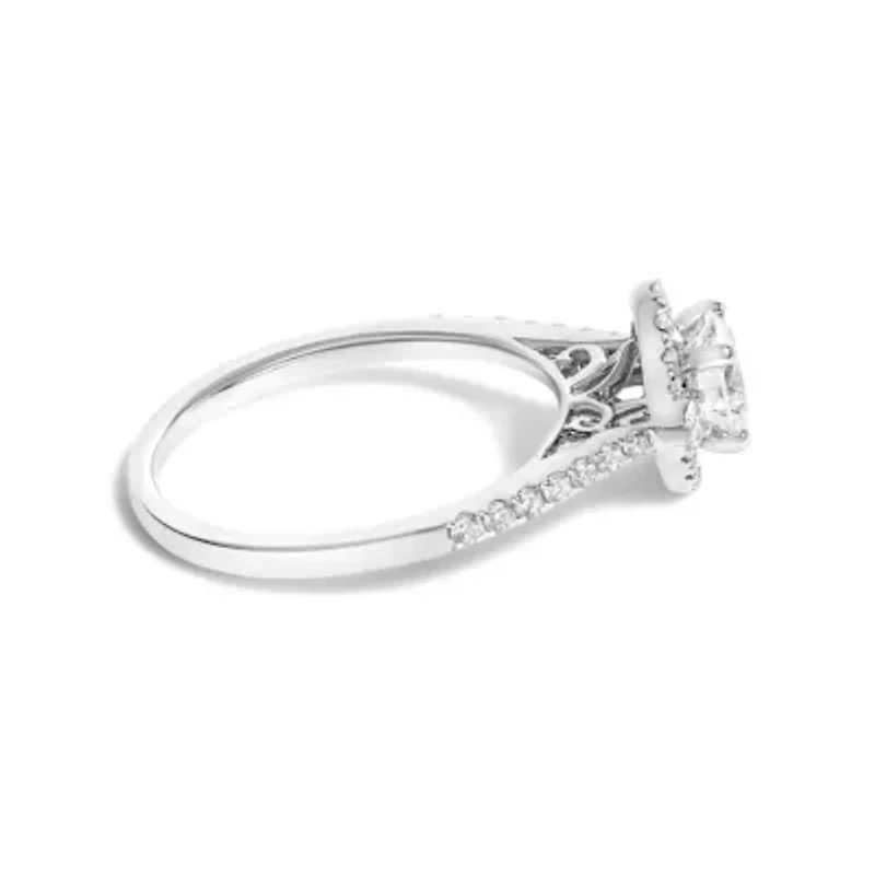 14K White Gold 1.00 Cttw Lab-Grown Diamond Oval Shaped Halo Engagement Ring