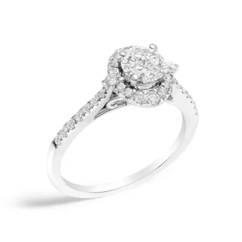 14K White Gold 1.00 Cttw Lab-Grown Diamond Oval Shaped Halo Engagement Ring