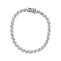 .925 Sterling Silver 1.0 Cttw Diamond Spiral Wave Curved-Link 7" Tennis Bracelet