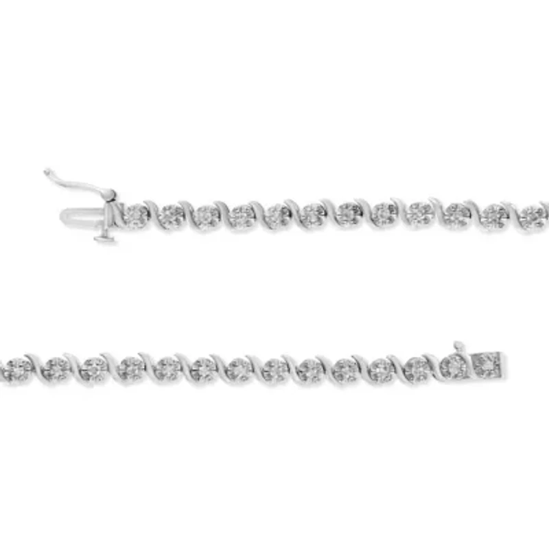 .925 Sterling Silver 1.0 Cttw Diamond Spiral Wave Curved-Link 7" Tennis Bracelet