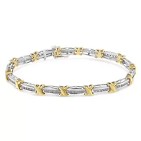 10K Yellow Gold over Silver 1.0 Cttw Diamond Tapered & X-Link Tennis Bracelet