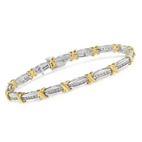 10K Yellow Gold over Silver 1.0 Cttw Diamond Tapered & X-Link Tennis Bracelet