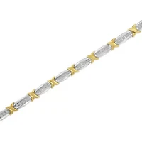 10K Yellow Gold over Silver 1.0 Cttw Diamond Tapered & X-Link Tennis Bracelet