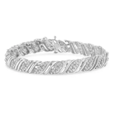 .925 Sterling Silver 2.0 cttw Diamond Double Wrap S Curve Link Bracelet -7.25"