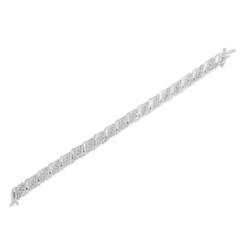 .925 Sterling Silver 2.0 cttw Diamond Double Wrap S Curve Link Bracelet -7.25"