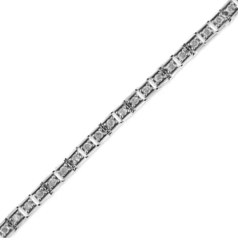 .925 Sterling Silver 1.0 Cttw Diamond Square Hybrid Link 7" Tennis Bracelet