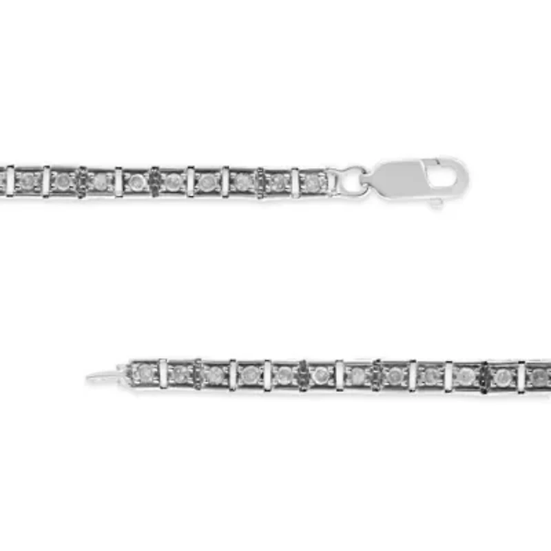 .925 Sterling Silver 1.0 Cttw Diamond Square Hybrid Link 7" Tennis Bracelet