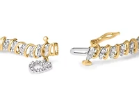 10K Yellow Gold over Silver 2.0 Cttw Diamond Heart Charm 7" Link Bracelet