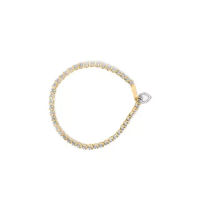 10K Yellow Gold over Silver 2.0 Cttw Diamond Heart Charm 7" Link Bracelet