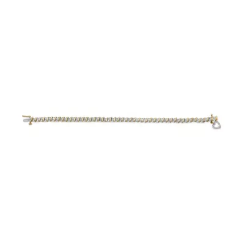 10K Yellow Gold over Silver 2.0 Cttw Diamond Heart Charm 7" Link Bracelet